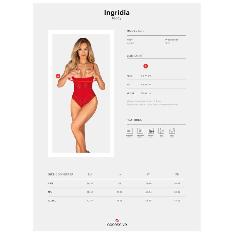 Ingridia Crotchless Teddy Rojo