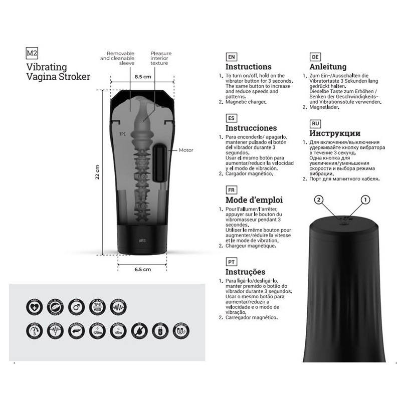 Masturbador M2 Vibrador Vagina USB Flesh