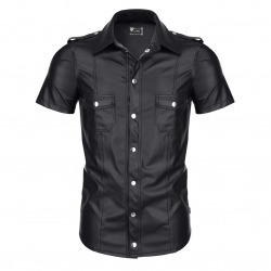 Luca Camisa Wetlook con Corchetes Negra