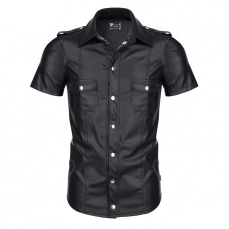 Luca Camisa Wetlook con Corchetes Negra