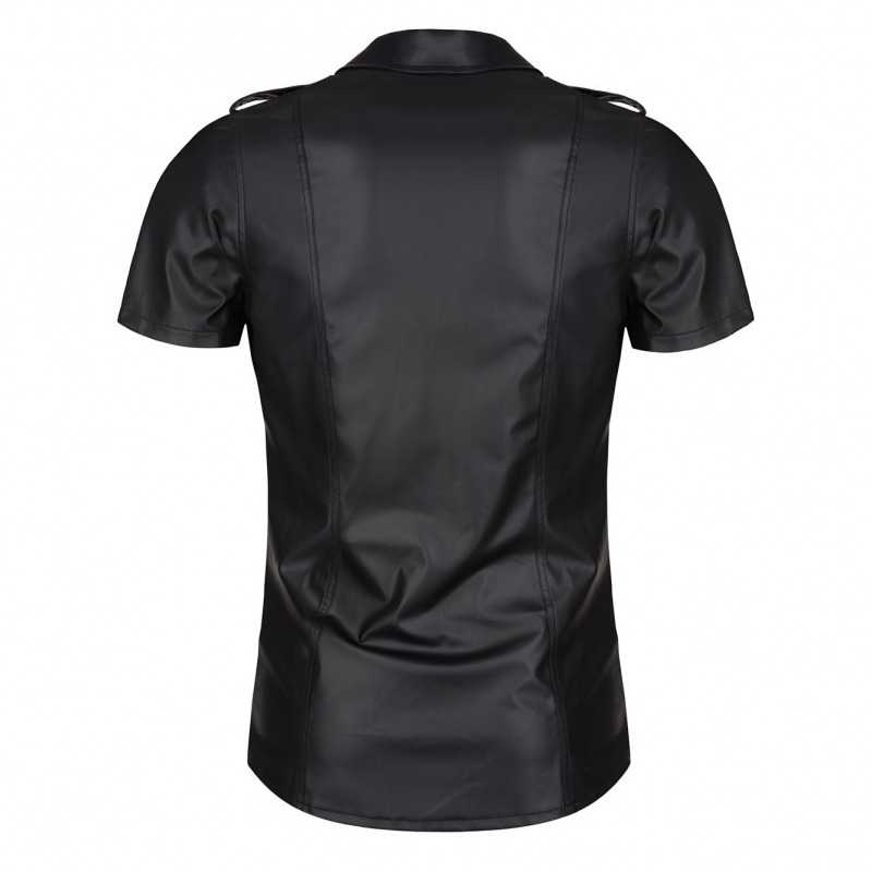 Luca Camisa Wetlook con Corchetes Negra