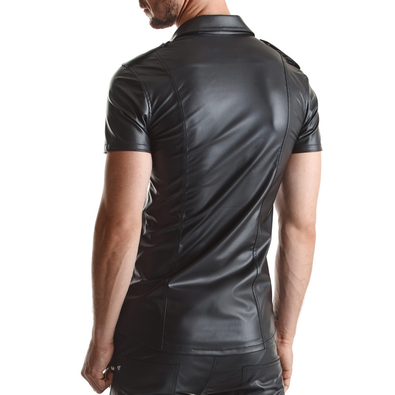 Luca Camisa Wetlook con Corchetes Negra