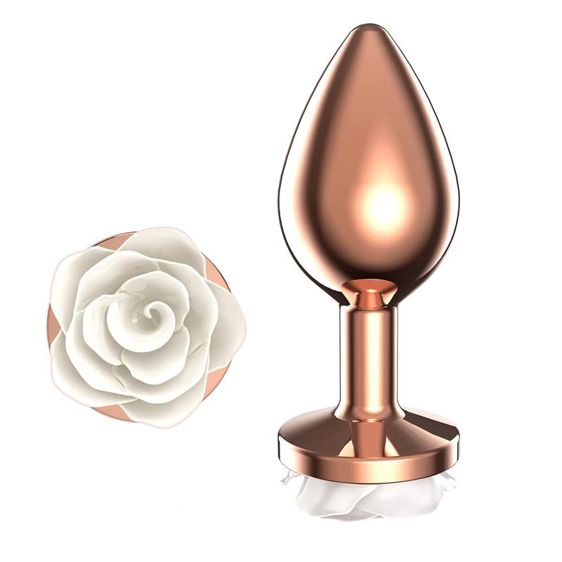 Plug Anal Oro Rosa con Rosa Blanca Talla S